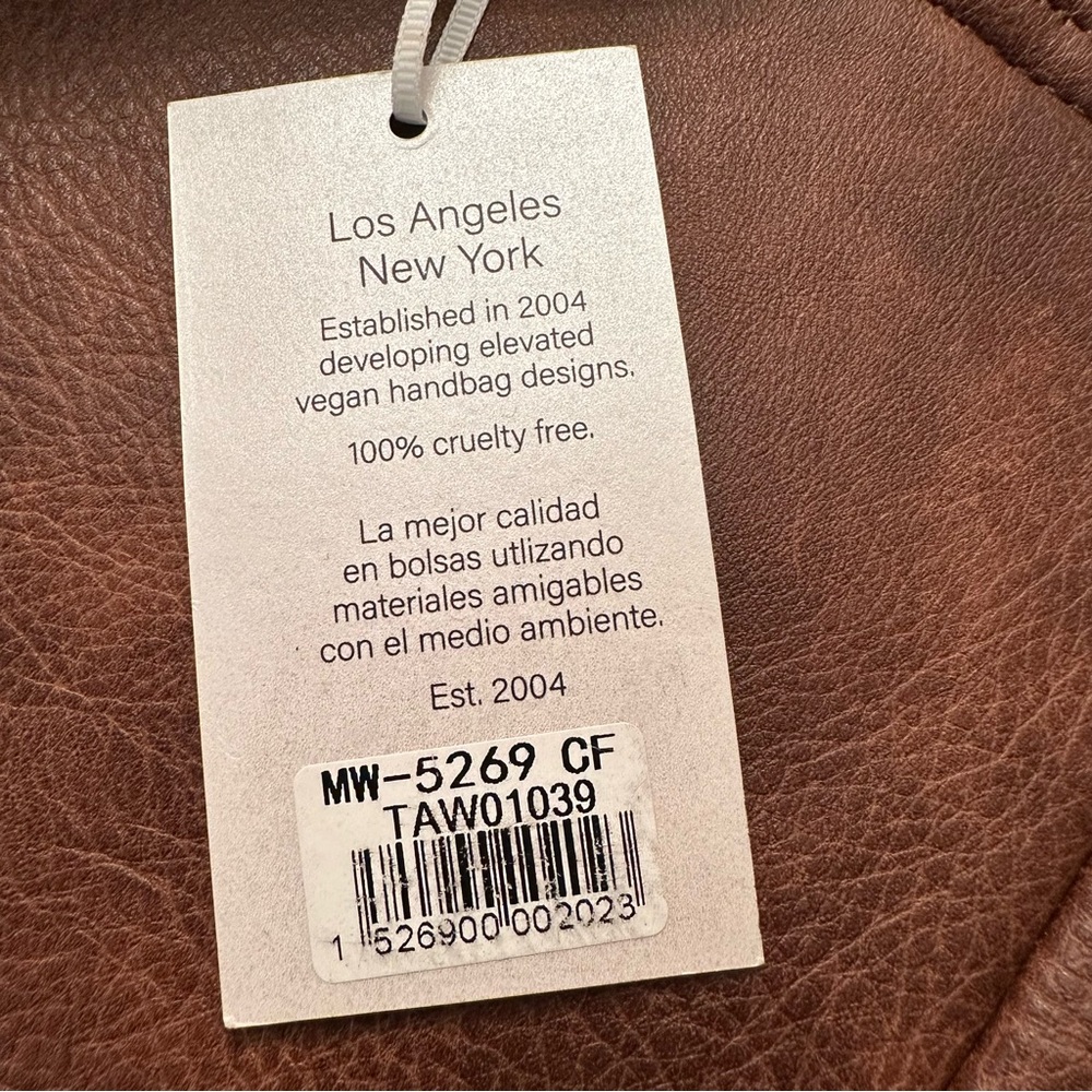 ALYSSA Faux Vegan Leather Whipstitch Brown Backpack New - Picture 12 of 13